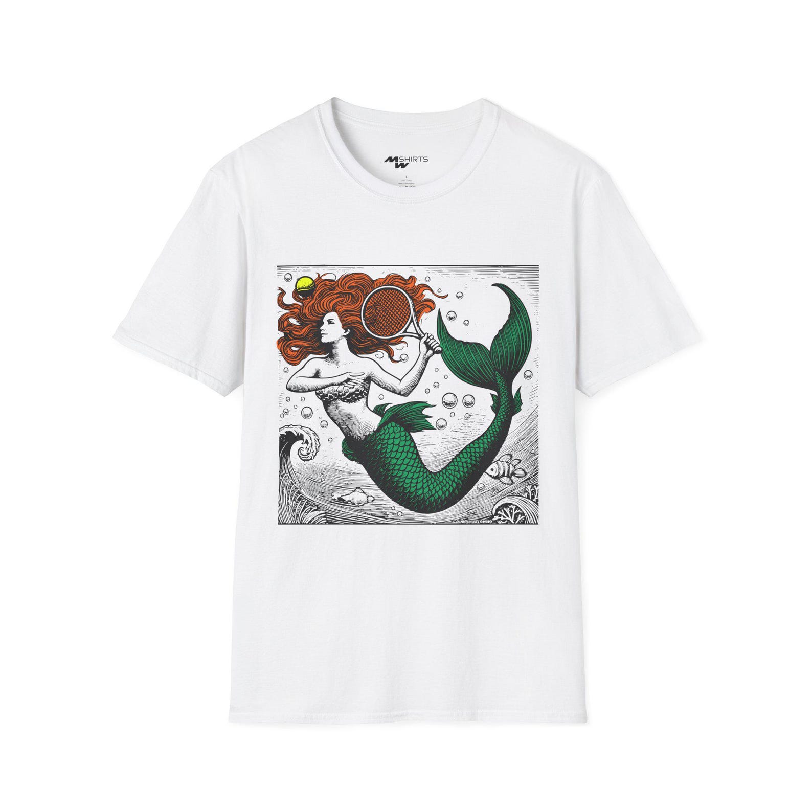Tennis Mermaid Engraved Unisex T-Shirt: Whimsical Sports Tee S