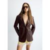 Womens Vintage Brown PU Leather Blazer Coat Loose Fit Notched Lapel Office Chic Single-Breasted Jacket