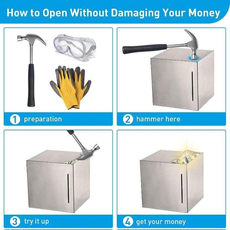 Stainless Steel Piggy Bank For Adults Unopenable Money Saving Box Secure Metal Cash Vault Savings Challenge Gift For Kids