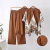 Knitted casual fashion suit women's autumn and winter loose semi-turtleneck sweater pants shawl three-piece set