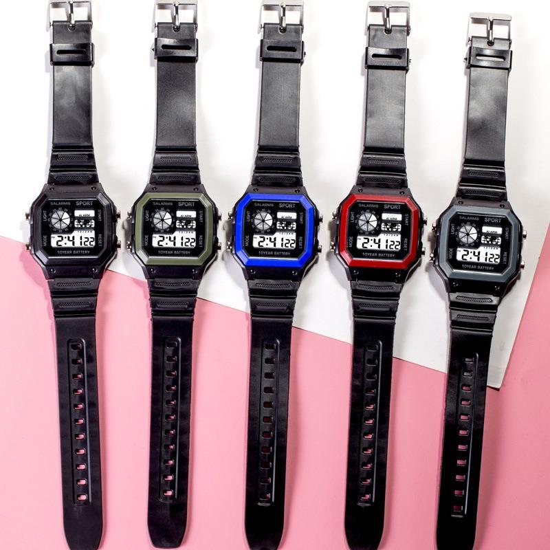 INS style men's small square adolescent student electronic watch, multi-functional temperament waterproof luminous watch