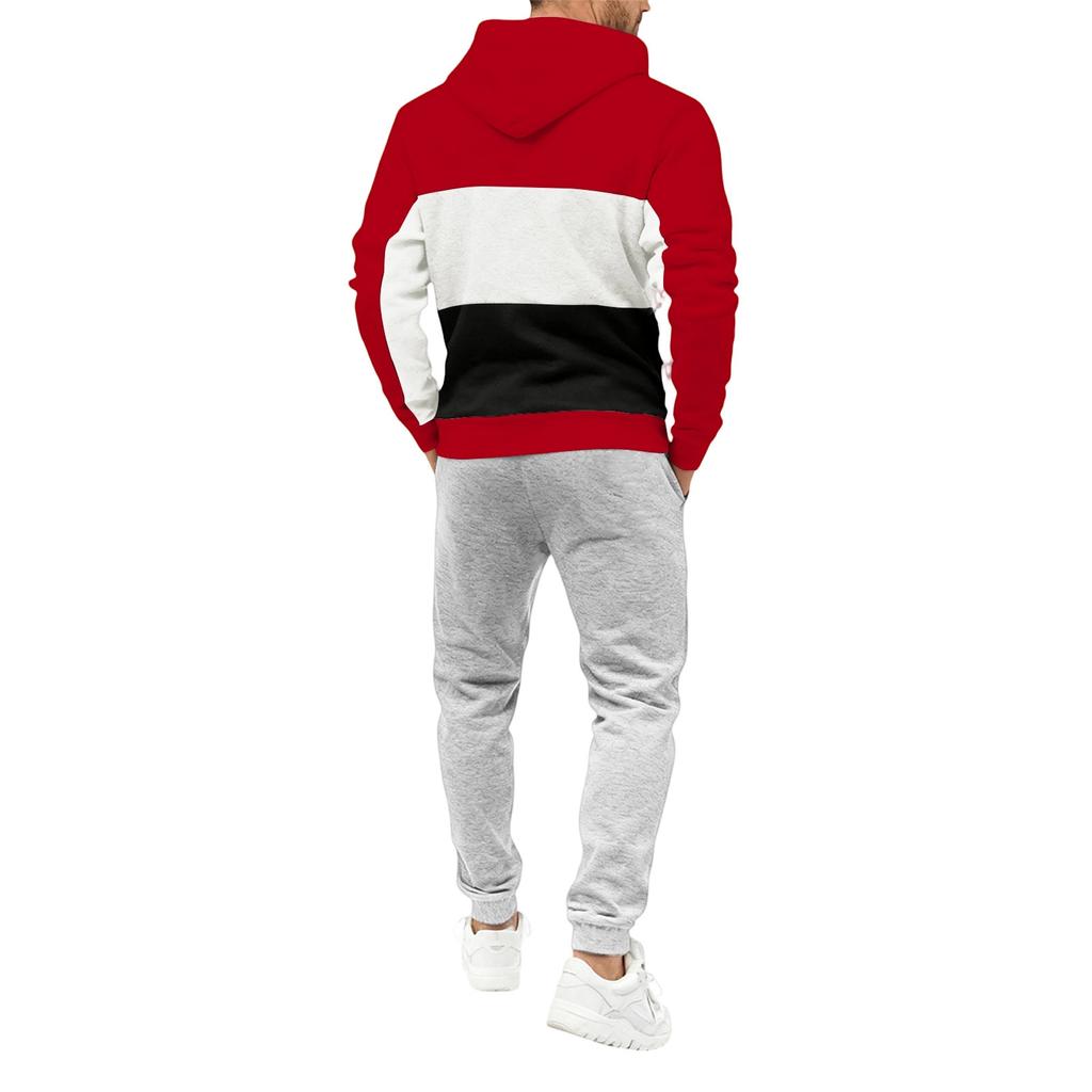 Men's Color Block Hoodie and Jogger Pants Set - Casual Winter Tracksuit