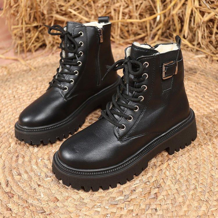 

Женские большого размера кожаные зимние теплые меховые ботинки на мягкой подошве, утепленные подкладкой ботильоны до щиколотки, нескользящие походные повседневные спортивные хлопковые ботинки, ботинки Мартин 35 чёрный