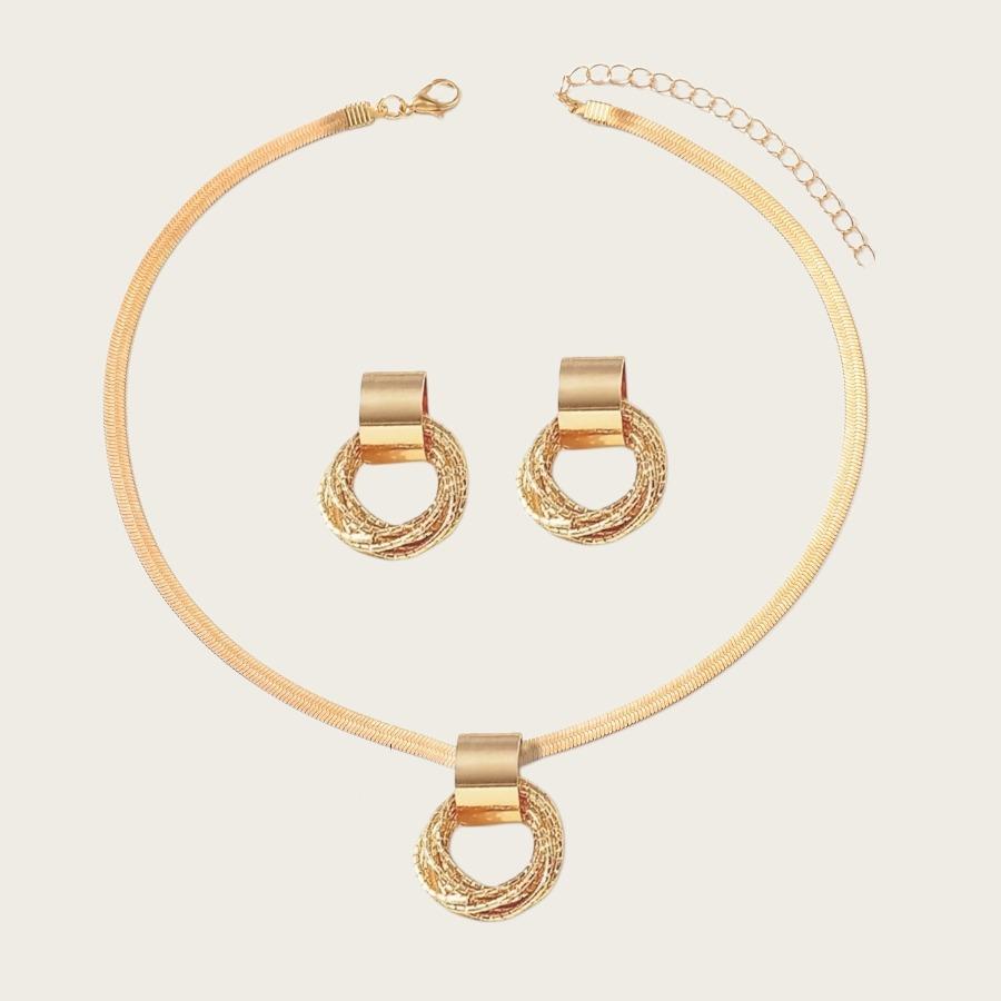 3pcs Set Middle Eastern Elegant Necklace + Earrings Women'S Jewelry Set Fashion Trend Metal Geometric Multi-Circle Pendant