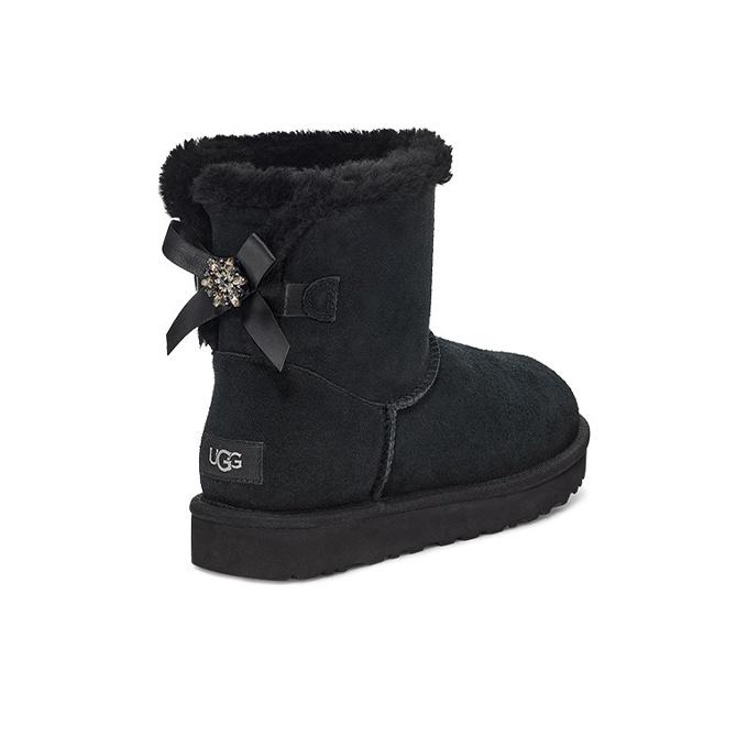 UGG Bailey Mini Bailey Kastanie Warm Plüsch Kurze Schneestiefel Damen Schneestiefel Schwarz 1119512-BLK