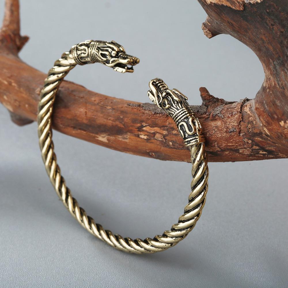 Kinitial Herren Nordischer Wikinger Drachen Armreif Antiker Schmuck Silberfarben Bronze Offener Manschettenarmreif Skandinavische Kostümzubehör