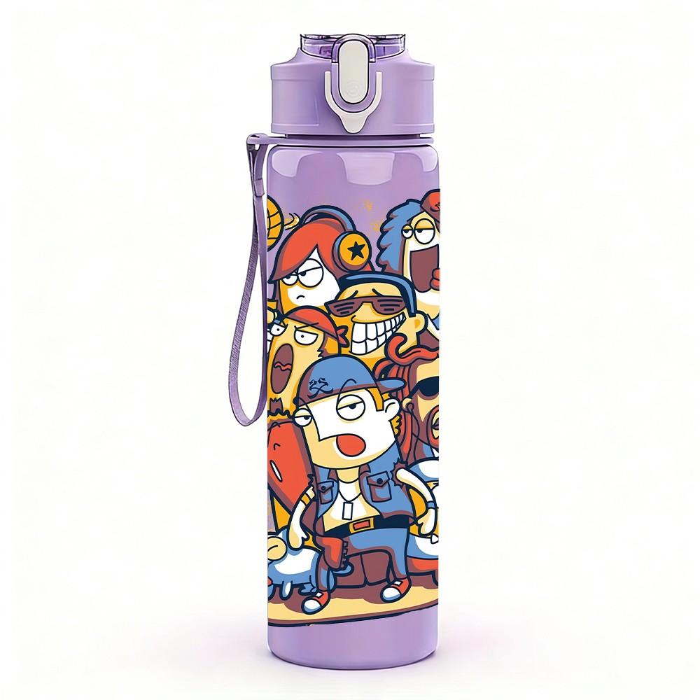 1PC Retro Astronaut Robot Space Pattern 750ml Color Plastic Sports Water Bottle Leakproof Flip Straw Lid Suitable for Sports Office Home Use