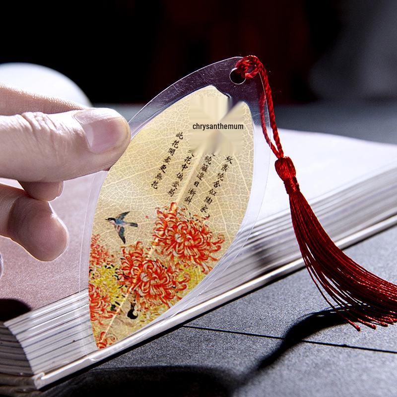 Chinese Style Leaf Vein Bookmark: Plum, Orchid, Bamboo, Chrysanthemum - Graduation Gift for Classmates or Girls