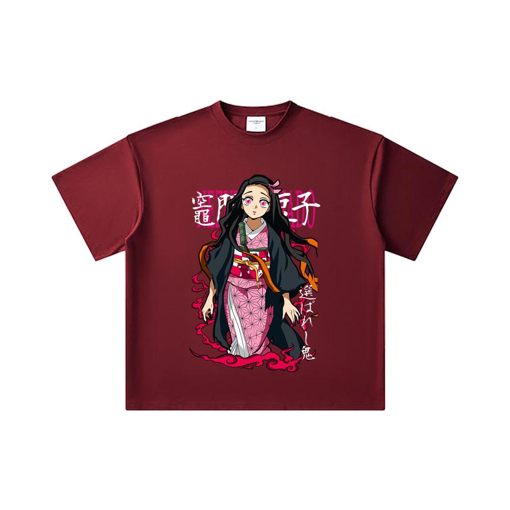 

260 GSM Double Yarn 32 Count 100% Cotton Demon Slayer V57 Nezuko Print Unisex Heavy Cotton T Shirt 2XL
