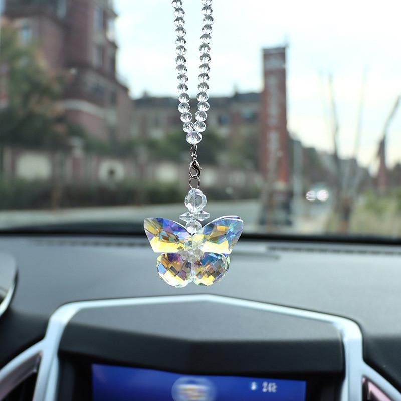 Car Sparkling Crystal Handing Pendant Colorful Butterfly Bow Accessories Car