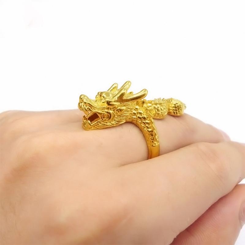 Dragon Head Open Ring Unisex 24K Gold Au999 - Rich Gold Dragon Luster, Hand-Friendly Open Design, Mellow 24K, Reliable Au999