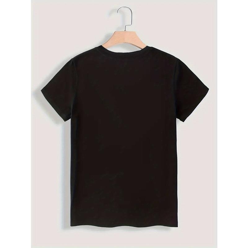 Women's Black Russian Crown & Heart Print T-Shirt Crew Neck Casual Short Sleeve Summer Top
