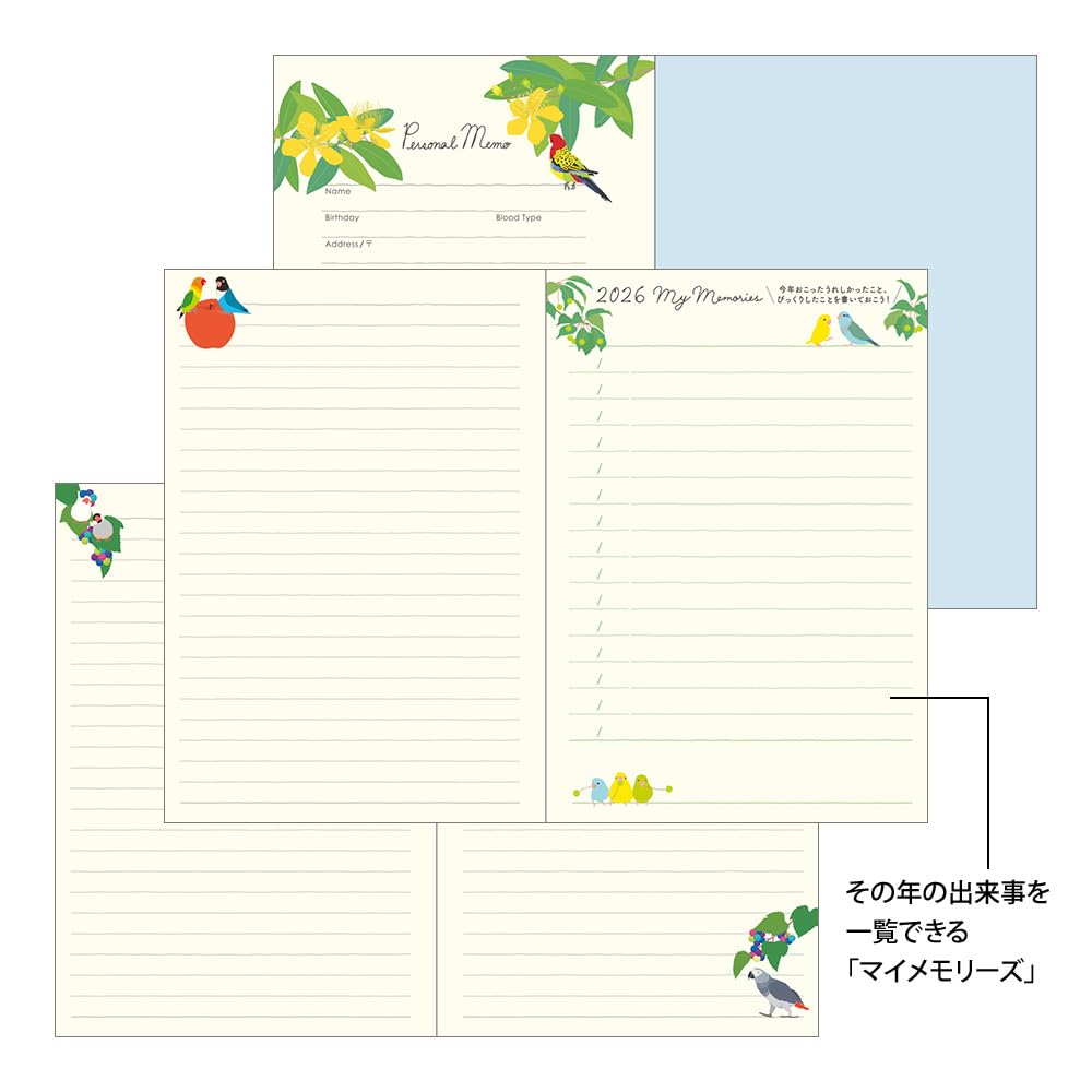 Midori Pocket Bird 22375006 January Diary, 2026, B6, Weekly, Pattern, (Starts 2026)