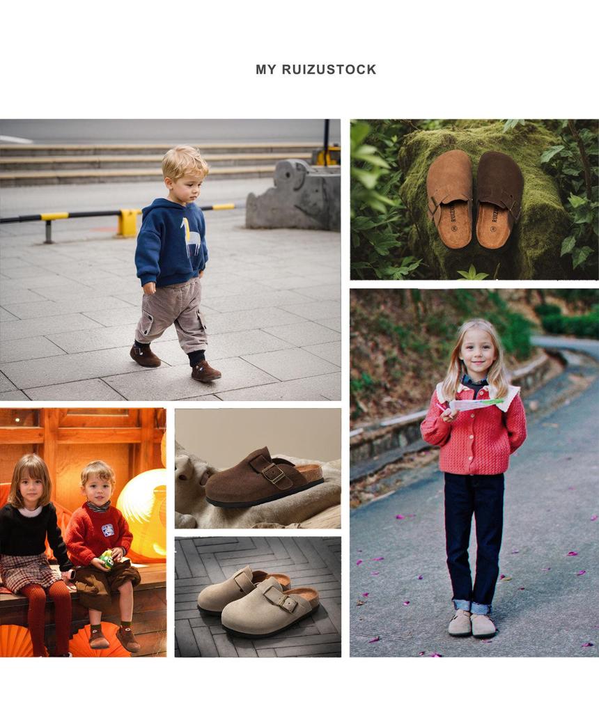 RUIZUSTOCK Kids' Cork Slippers: Soft Autumn/Winter Beach Shoes, Closed-Toe Matte Leather for Boys & Girls