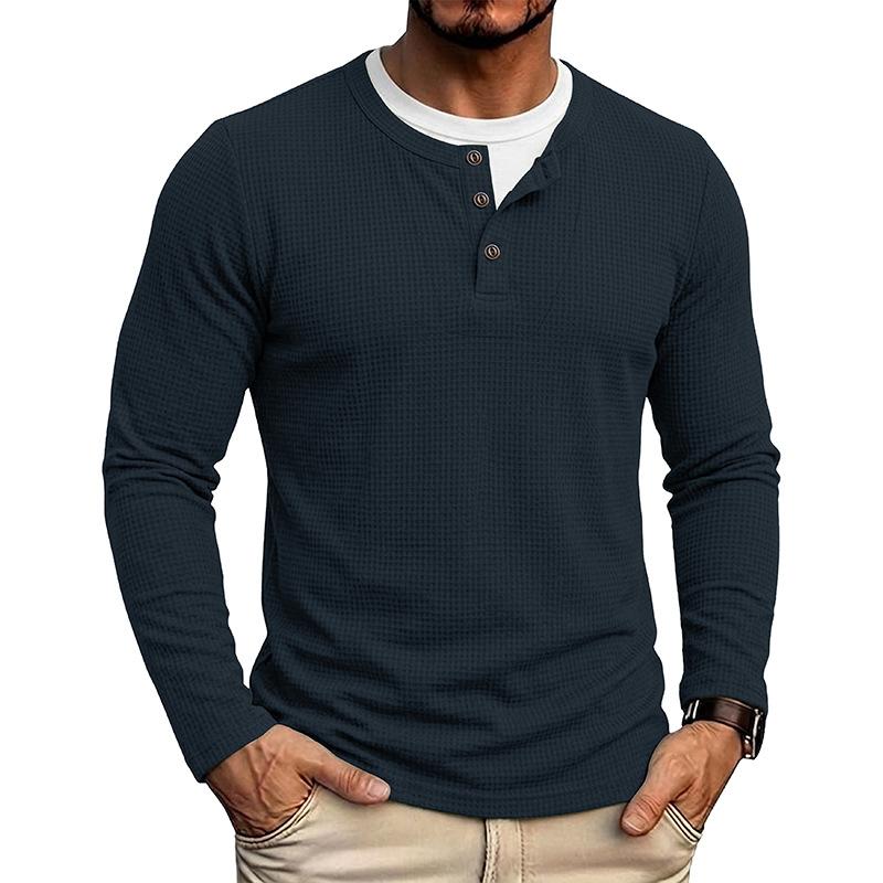 Herbst Winter Herren Fake Two-Piece Langarm Henley T-Shirt Waffel Casual Basisschicht T-Shirts Amerikanischer Stil Oberteile