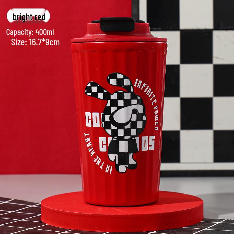 OLOEY Plaid Rabbit Portable Insulated Coffee Mug