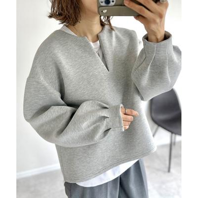 Bon Tissu Sweat-shirts d'Hiver à Capuche Japonais Couleur Unie Ample Pull Col en V Manches Longues Lanterne Sweat-shirt pour Femmes