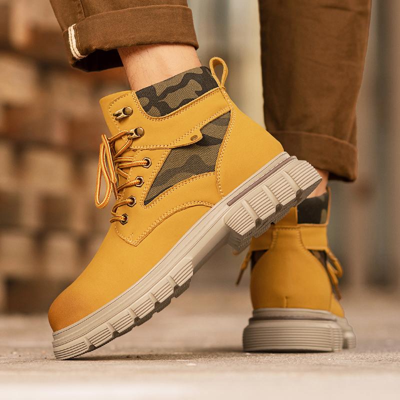 High Top Stiefel Herren Lederschuhe Mode Motorrad Stiefeletten für Männer Winterstiefel Herrenschuhe Schnürstiefel Botas Hombre