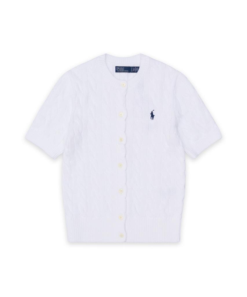 POLO RALPH LAUREN Cable Knit Cotton Short Sleeve Cardigan - White