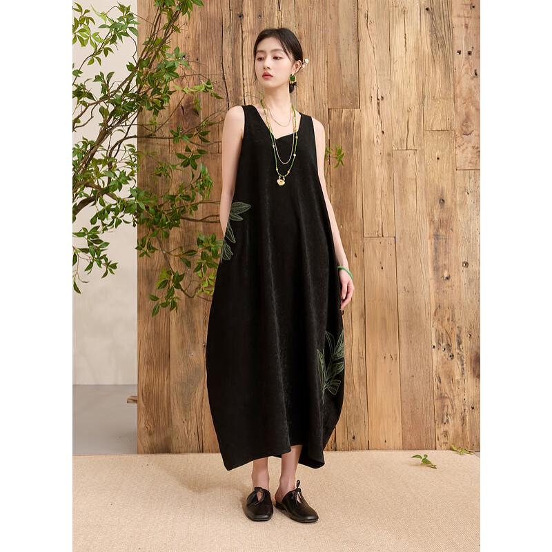 

Sancai Mo Yun Cha Ying New Chinese Style Embroidered Sleeveless Cocoon Dress M 160/84A