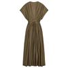 Zaprha 2025 Summer New Fashion Pleated V-neck Drop Shoulder Short sleeve Waist Hugging Midi Dress 2965260