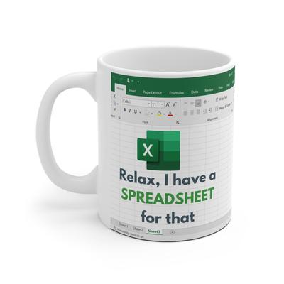 Freak Sheets Ceramic Coffee Mug Spreadsheet Excel