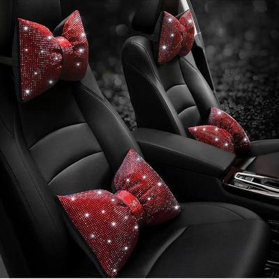 1PC Diamond Crystal Bowknot Polštář na krk do auta Drahokamová automatická opěrka hlavy Opěrka sedadla Polštářky v pase Bling Příslušenství do auta pro ženy