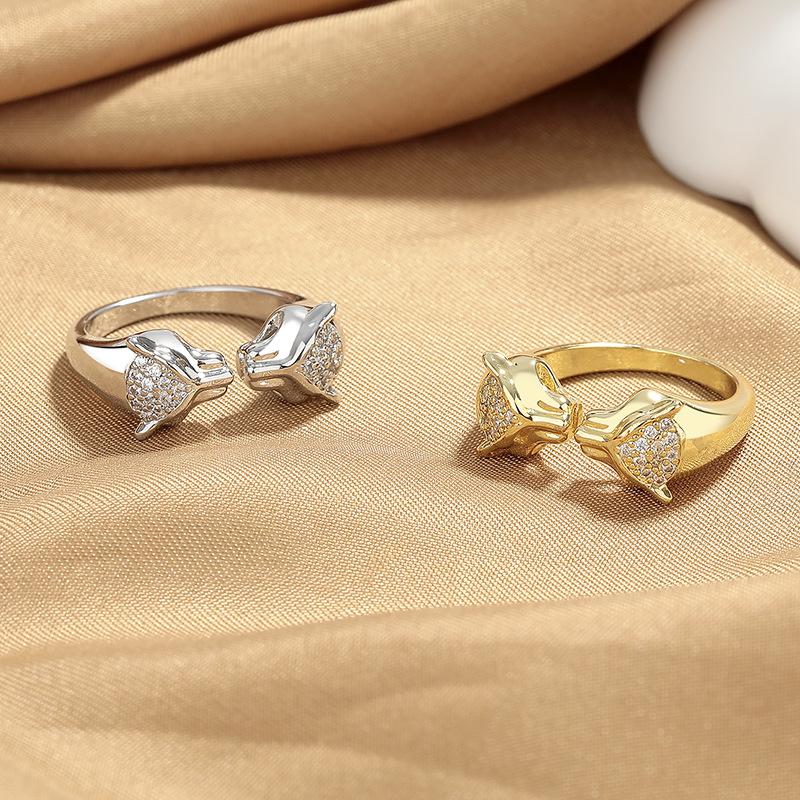 2026 European and American fashion high-end leopard head opening ring female personality ins index finger ring trendy accessories