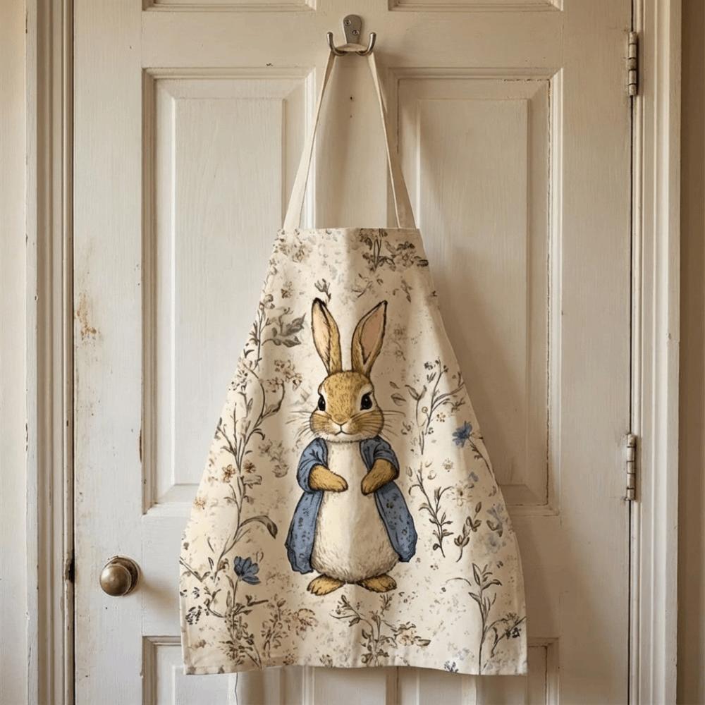 Langlebiges Material Osterhase Schürze Leicht zu reinigen Imitation Leinen Küchenschürze Kaninchen Peter Aufdruck Restaurant Schürze Küchengebrauch