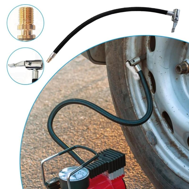 Adaptateur de tuyau de pompe à air, Tuyau d'extension pour valves Schrader et Presta, Tube de mandrin de pneu à verrouillage 8'', Gonfleur de pneu universel