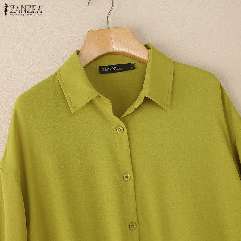 ZANZEA Women Turn Down Collar Solid Color Loose 3/4 Sleeve Blouse