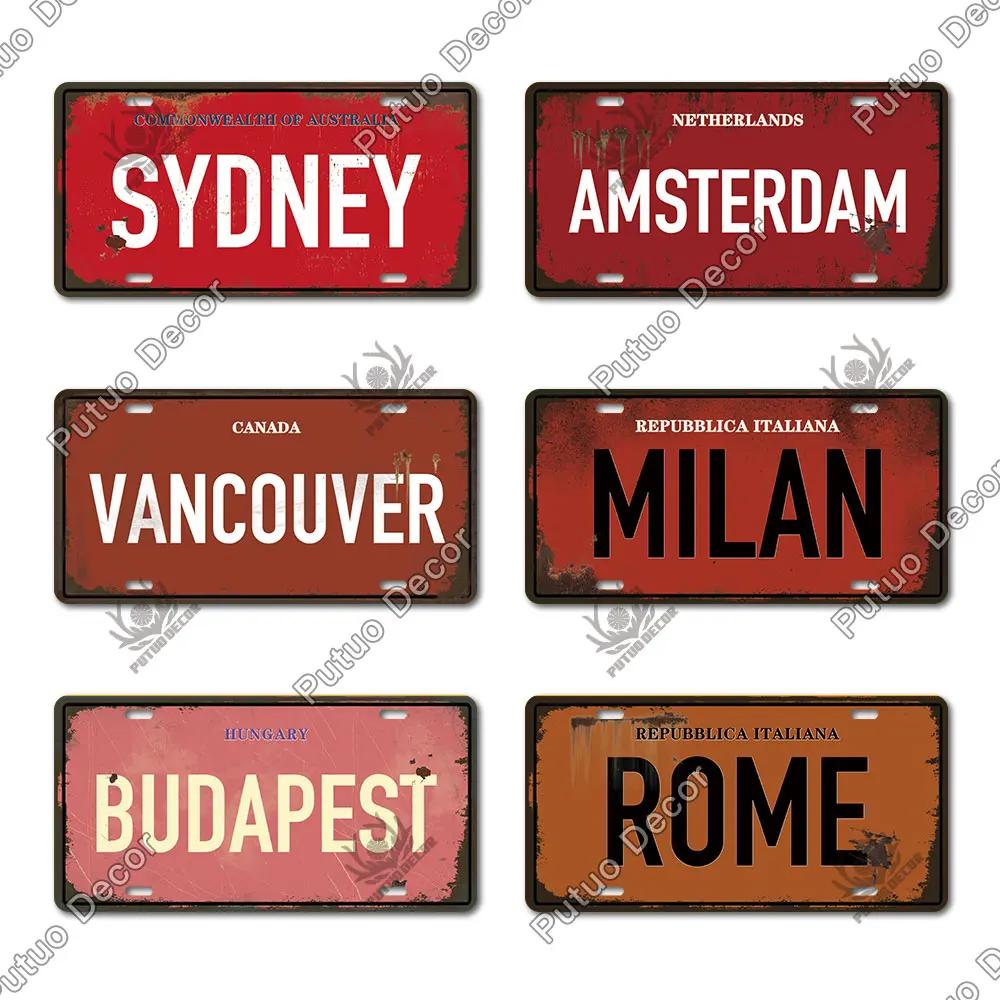 Putuo Decor Stadt Metallschild Plakette Metall Vintage Kennzeichen Blechschild Wanddeko für Man Cave Pub Bar Dekoration