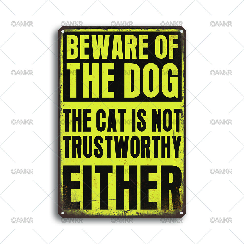 

Vintage Warning Art Metal Tin Sign The Cat Is Not Trustworthy Either Metal Signs for Farm Bar Garden Home Wall Decor Plaque 20x30cm（7.8x11.8inch）