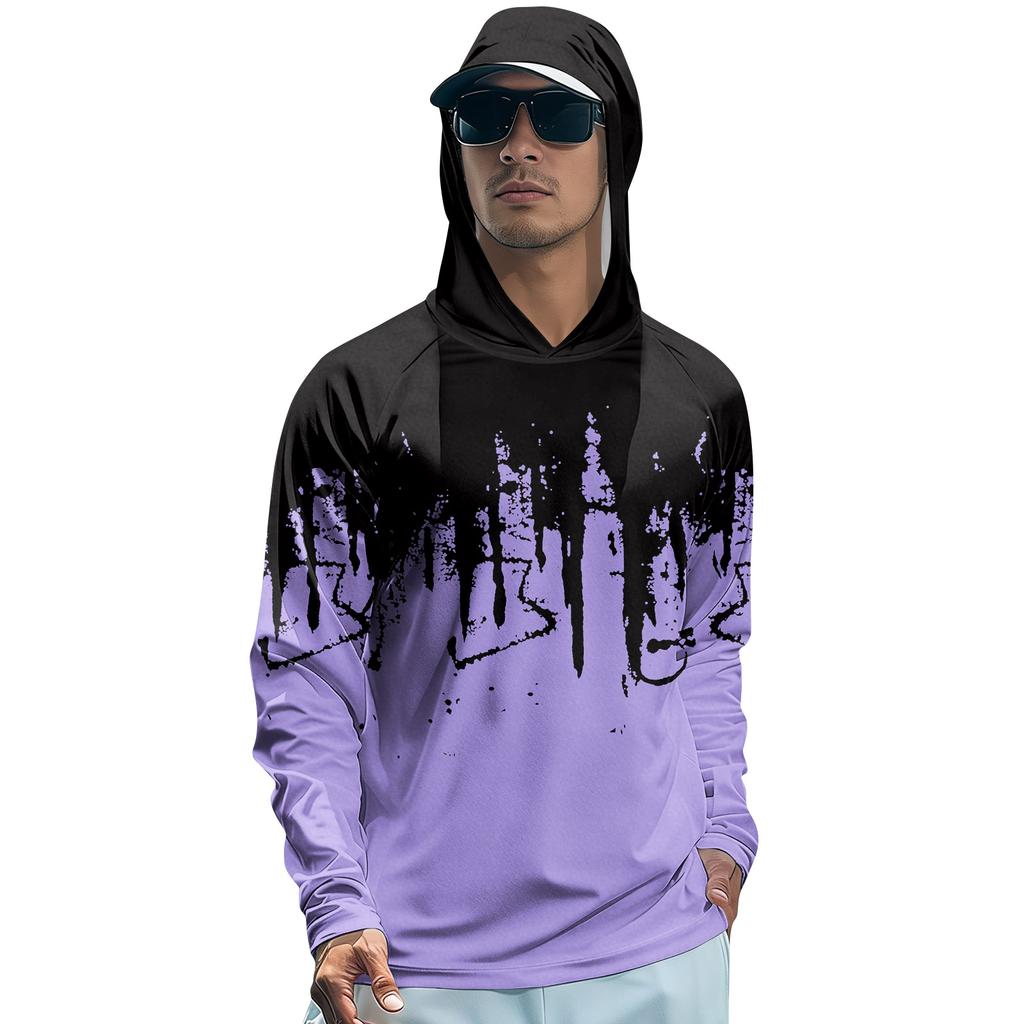 Men's Lapel Printed Single Breasted Pocket Long Sleeve Casual Sports T-Shirt