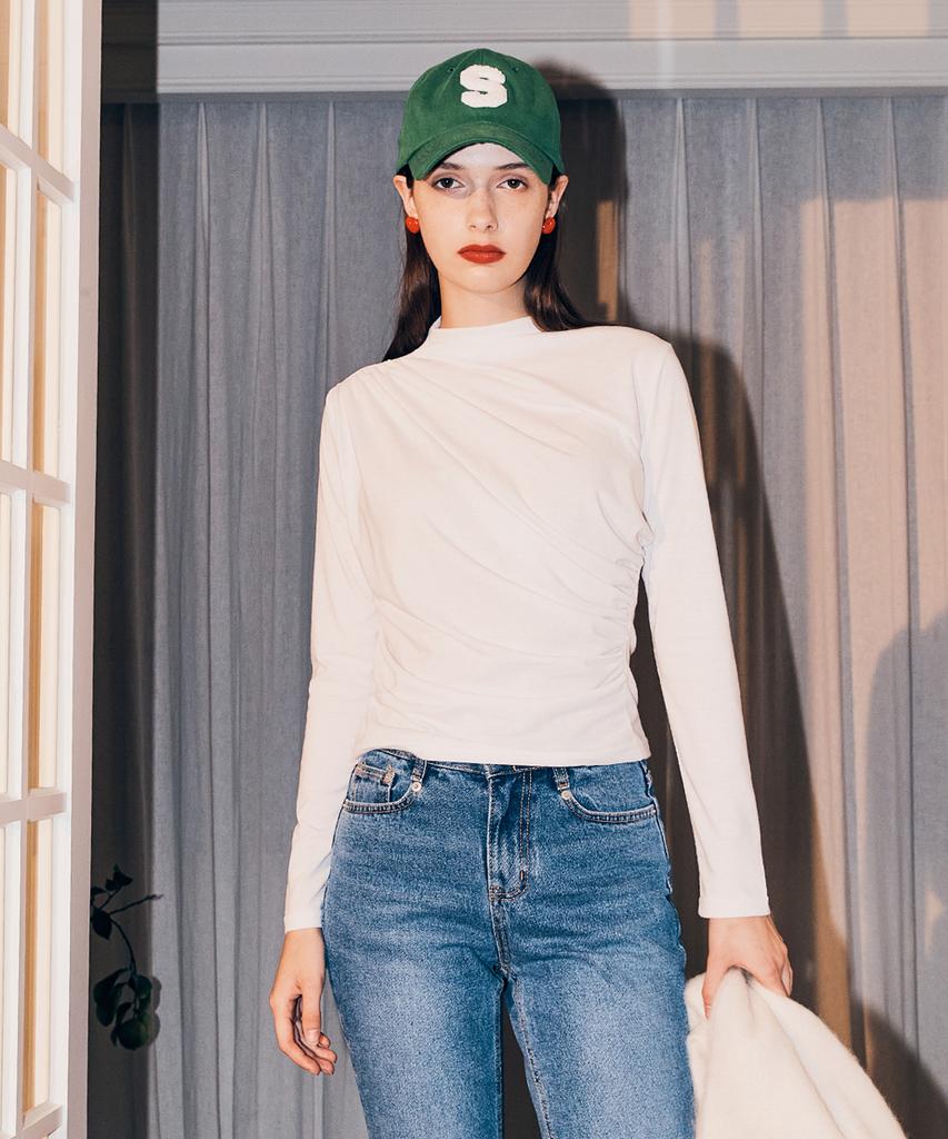 SILN Shirring Long Sleeve T-Shirts (White)