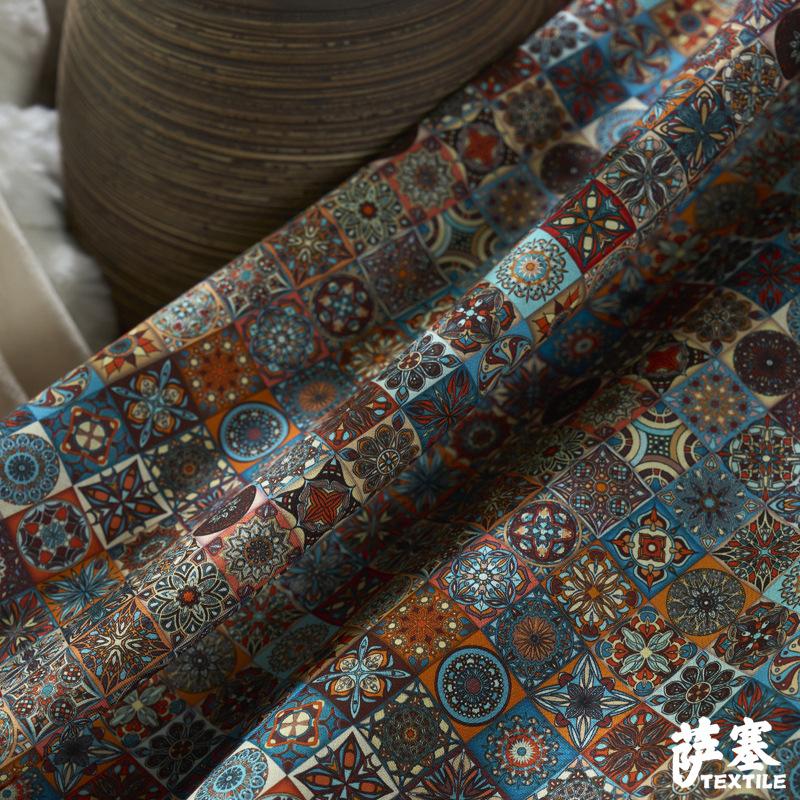 Pure Cotton Printed Plain Weave Fabric Ethnic Style Simia Fabric DIY Dress Coat Decorative Fabric Throw Pillow Bar Tablecloth