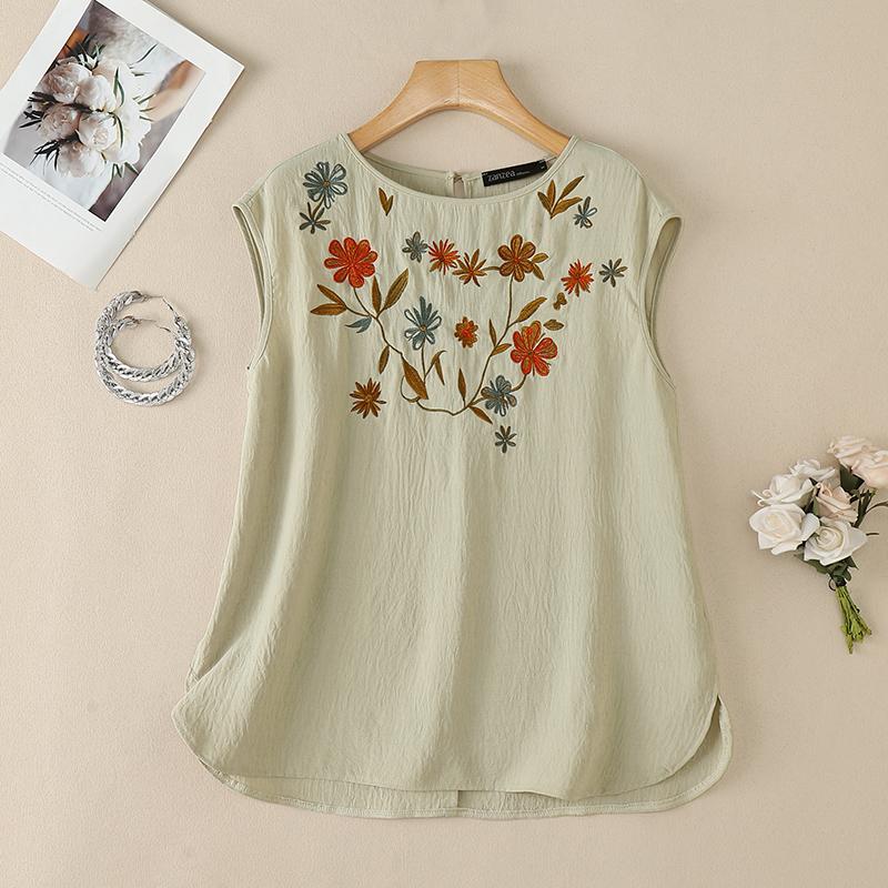 ZANZEA Women Casual Round Neck Floral Print Loose Sleeveless Tank Tops S