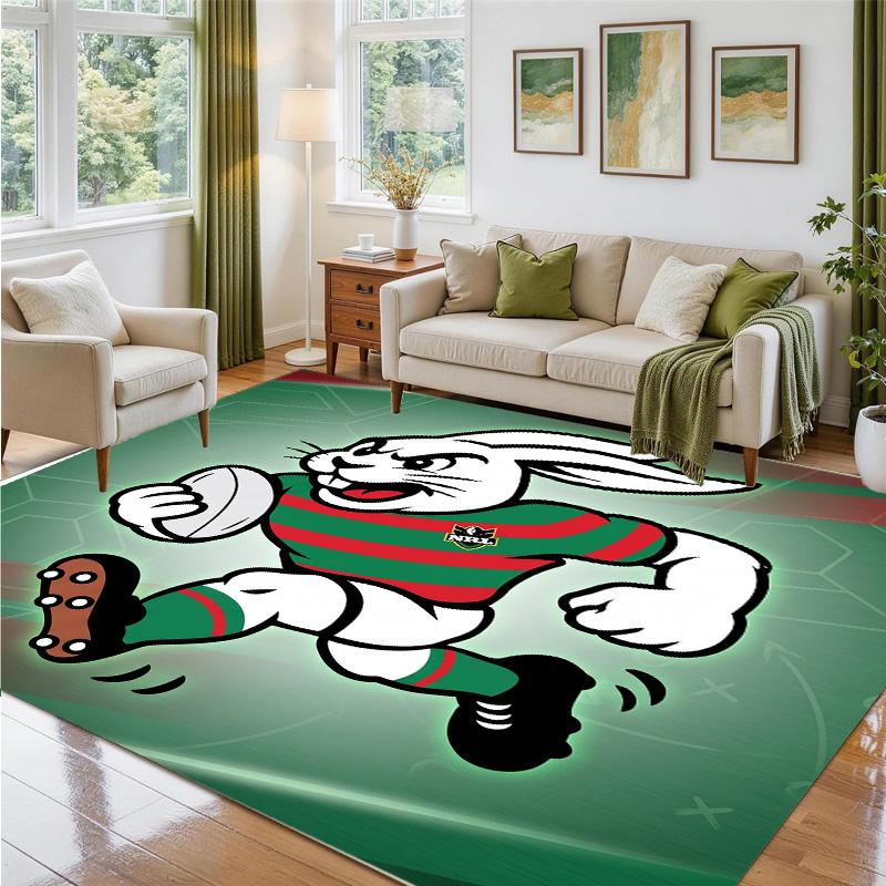 South Sydney Rabbitohs Design Crystal Velvet Rug Soft Decorative Mat for Bedroom Entrance