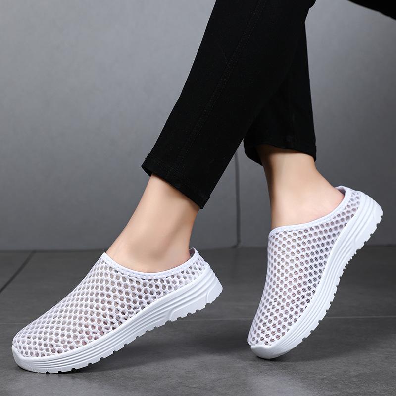 Shoes women's slippers large size breathable mesh shoes soft soles not tired feet casual shoes one pedal lazy shoes 2025