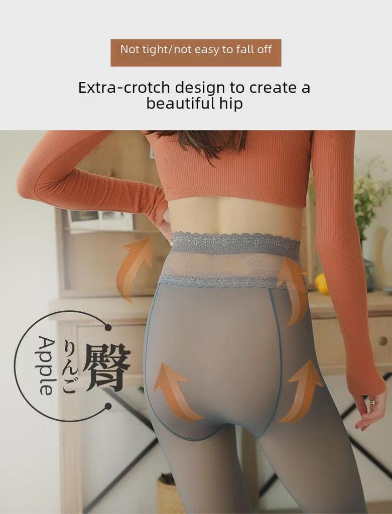 High Waist Gray Lace Pantyhose - Sheer, Waist-Supportive Leggings for Spring, Autumn, and Winter