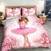 3Pc Ballet Princess Pink Floral Duvet Cover Set, 1*Duvet Cover + 2*Pillowcases, Three-Piece Bedding Set, Suitable for All Seasons, Machine W