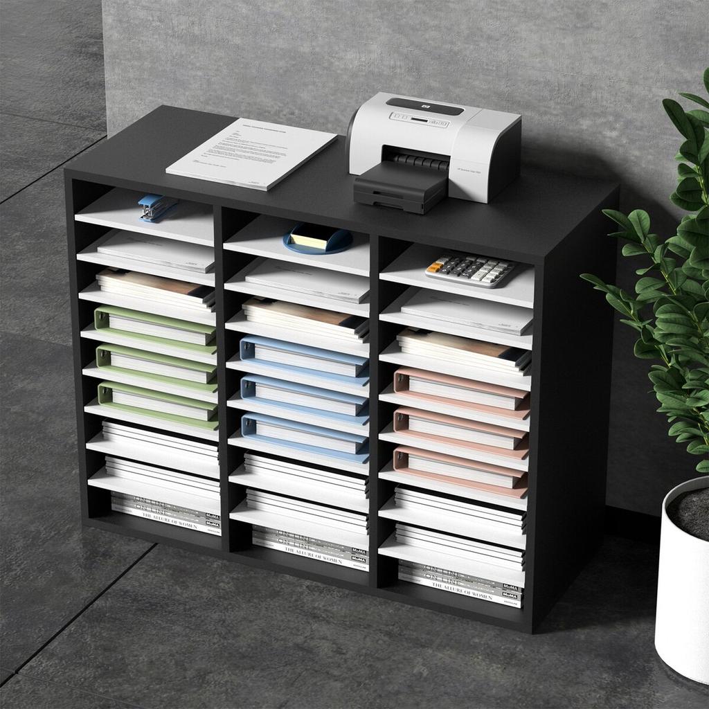 Wood Literature Organizer File Sorter Paper Storage Holder 27 Slots Black