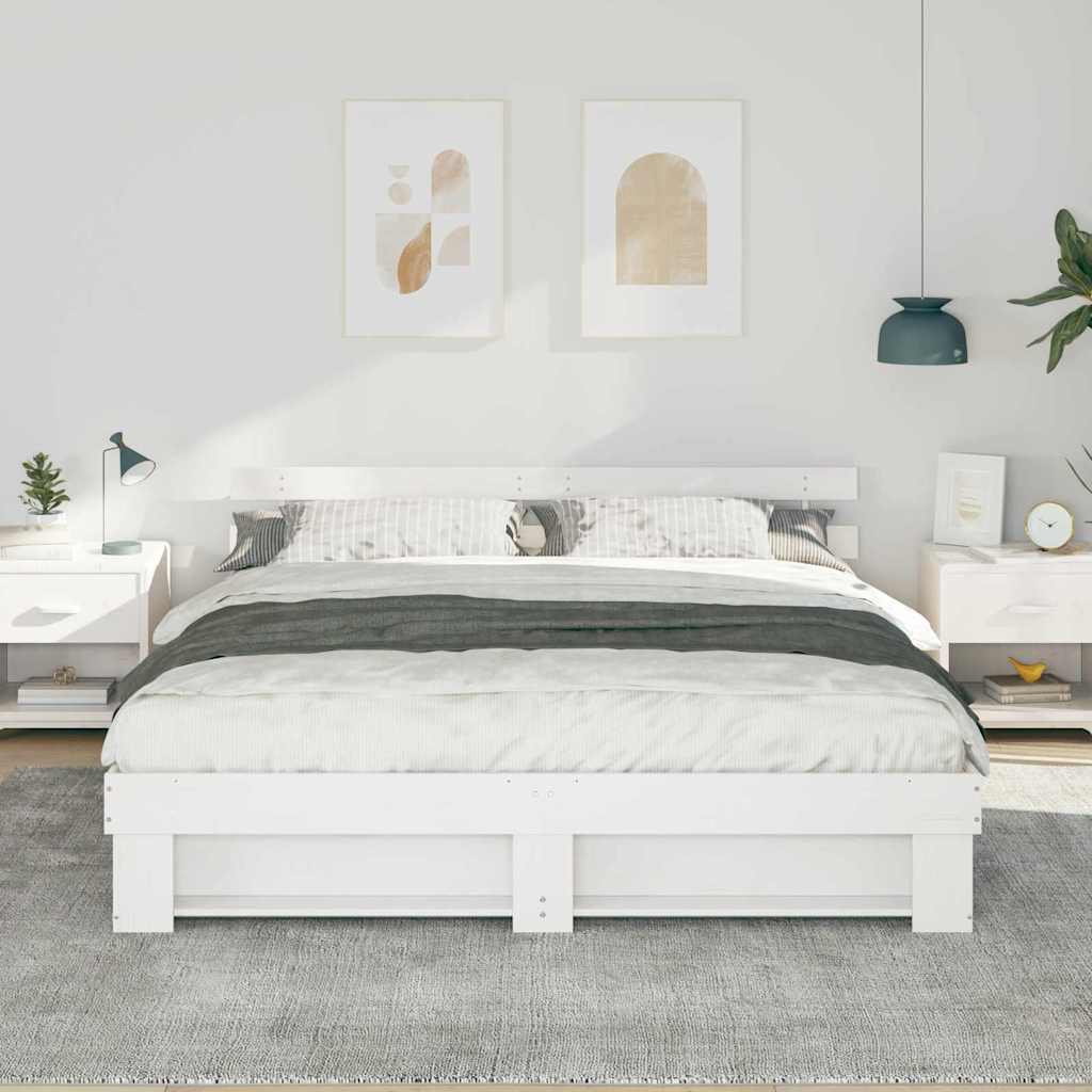 White Bed Frame with Headboard 180 x 200 cm Solid Pine Wood