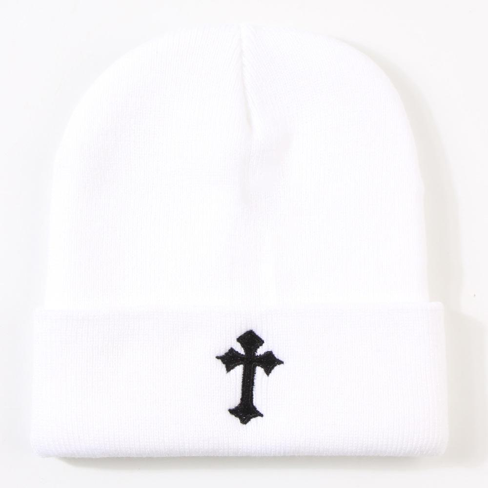 Cool Hat Exquisite Cross Embroidery Unisex Warm No Brim Knitted Hatsbeanie