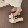 Bow Word with Rhinestone Cool Slippers Women's Summer Wear 2025 New 3cm Small High Heel Thick Heel Fashion Sandals