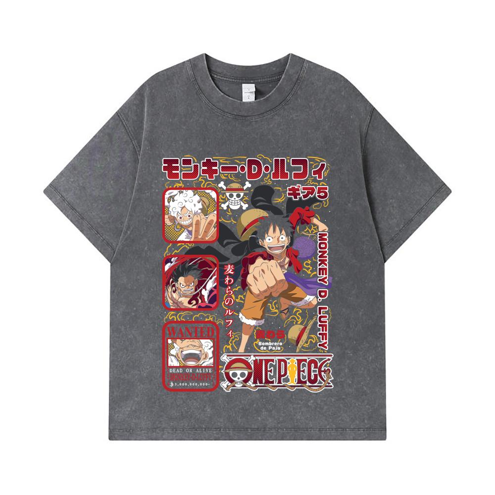 275 GSM Washed T-shirts 100% Cotton One Piece V78 Luffy Print Unisex Heavy Cotton T Shirt