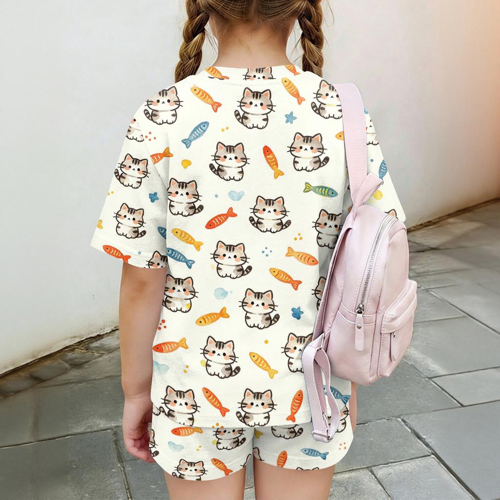 Kids Casual Short Sleeve Top and Shorts Set Animal Print Lightweight Breathable Summer Outfit for Boys and Girls Soft Fabric
