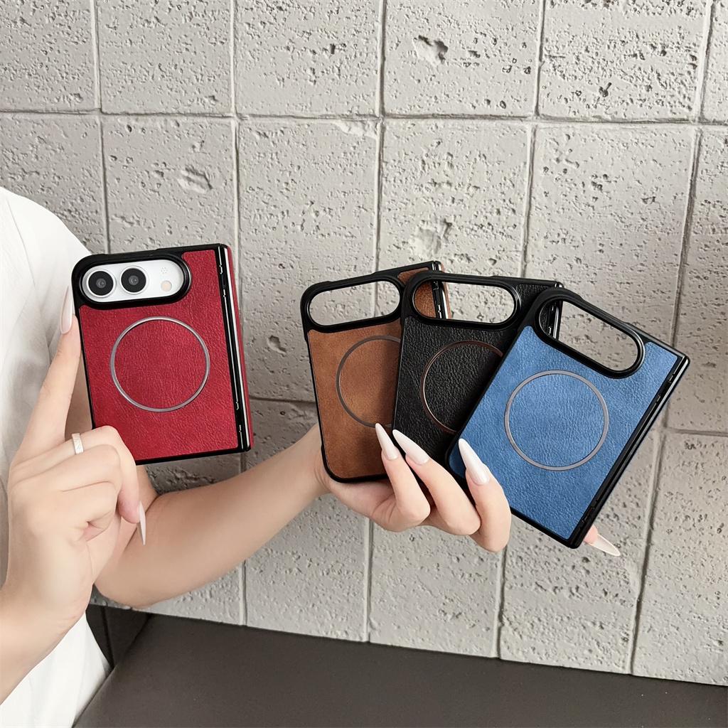 Retro PU Leather Hinge Full Protection Shockproof For MagSafe Magnetic Phone Case For Apple iPhone Ultra 18 Fold Hard Cover