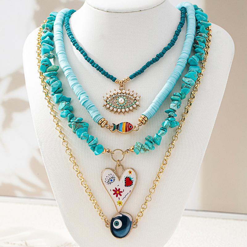 Ethnic Style Blue Natural Stone Beads Choker Necklaces For Women Bohemia Geometry Pendant Necklace Trendy Neck Jewelry