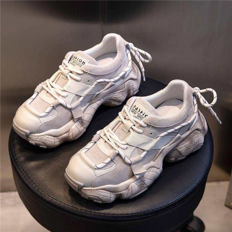 

Absorbent sole dad shoes women s ins spring 2025 new thick-soled casual leather women s shoes sports breathable running shoes 35 бежевый